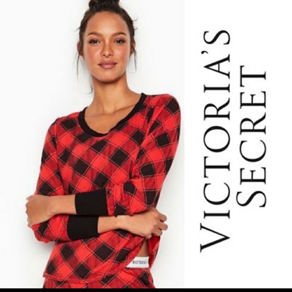Victoria's Secret Red and Black Thermal PJ Top